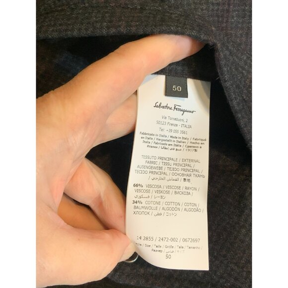 Salvatore Ferragamo Men's Gray Check & Green Reversible Bomber Coat, Size 50 - Picture 13 of 13